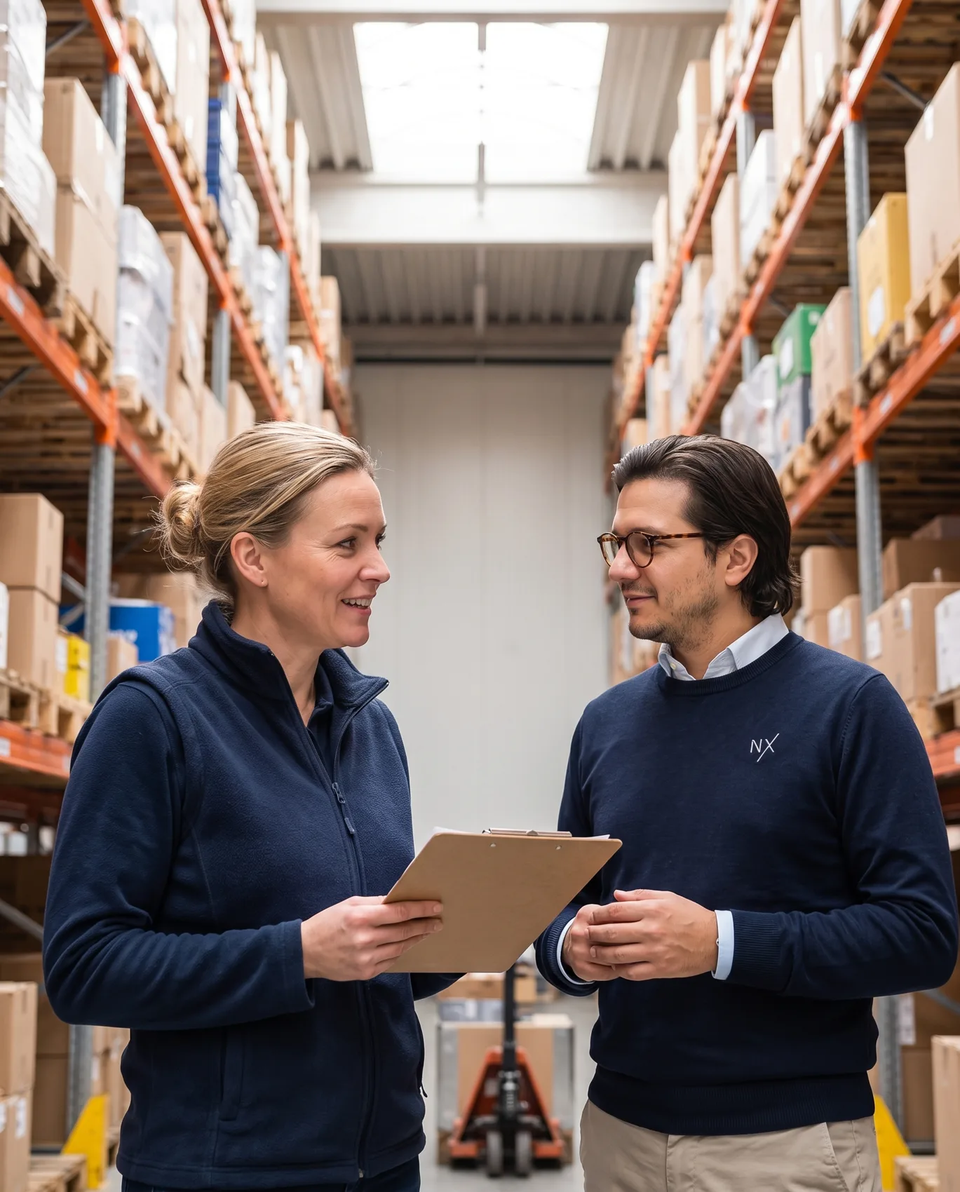Beratung mit einer Logistikleiterin im Lager