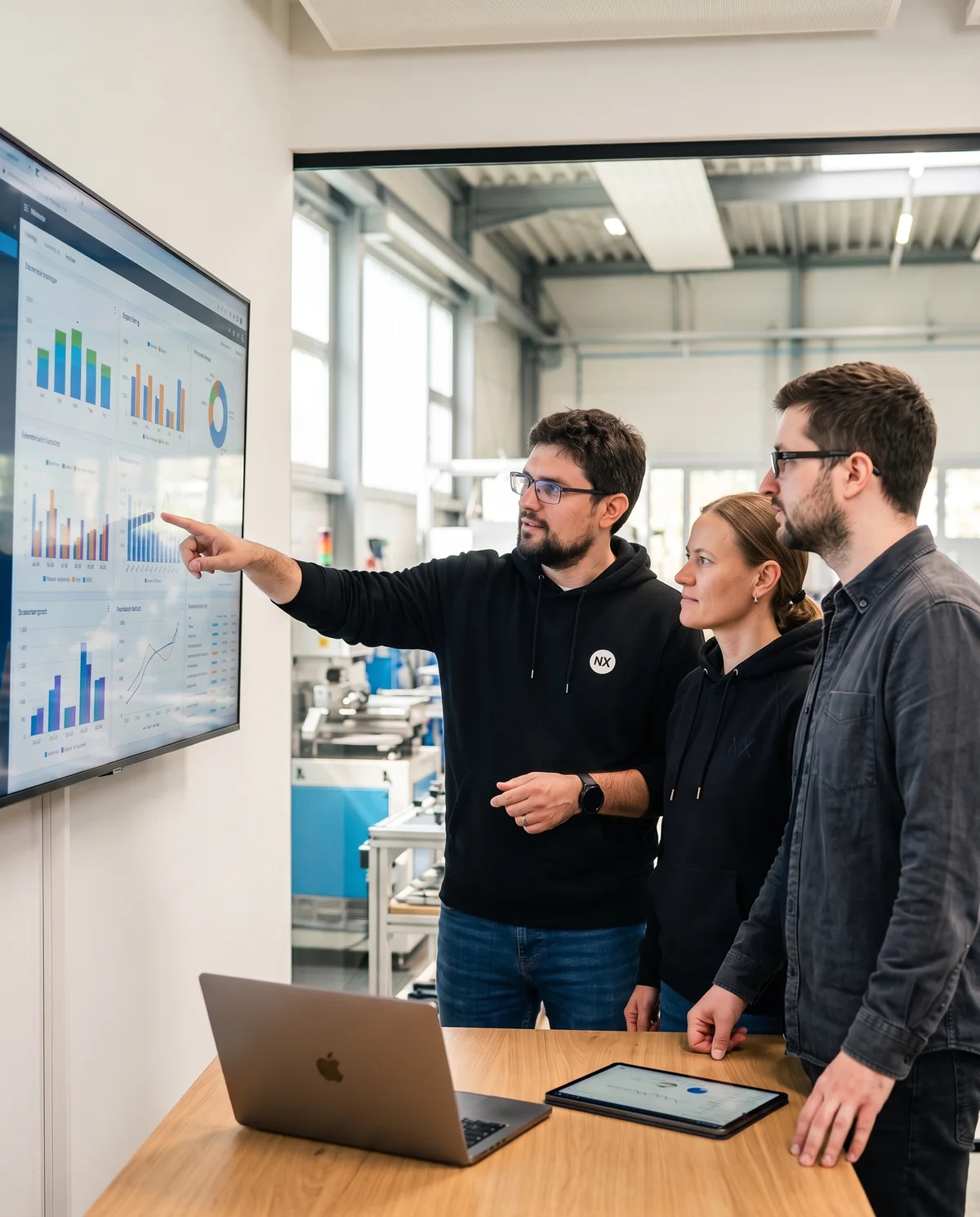 Das Team von NX Digital bei der Datenanalyse am Dashboard