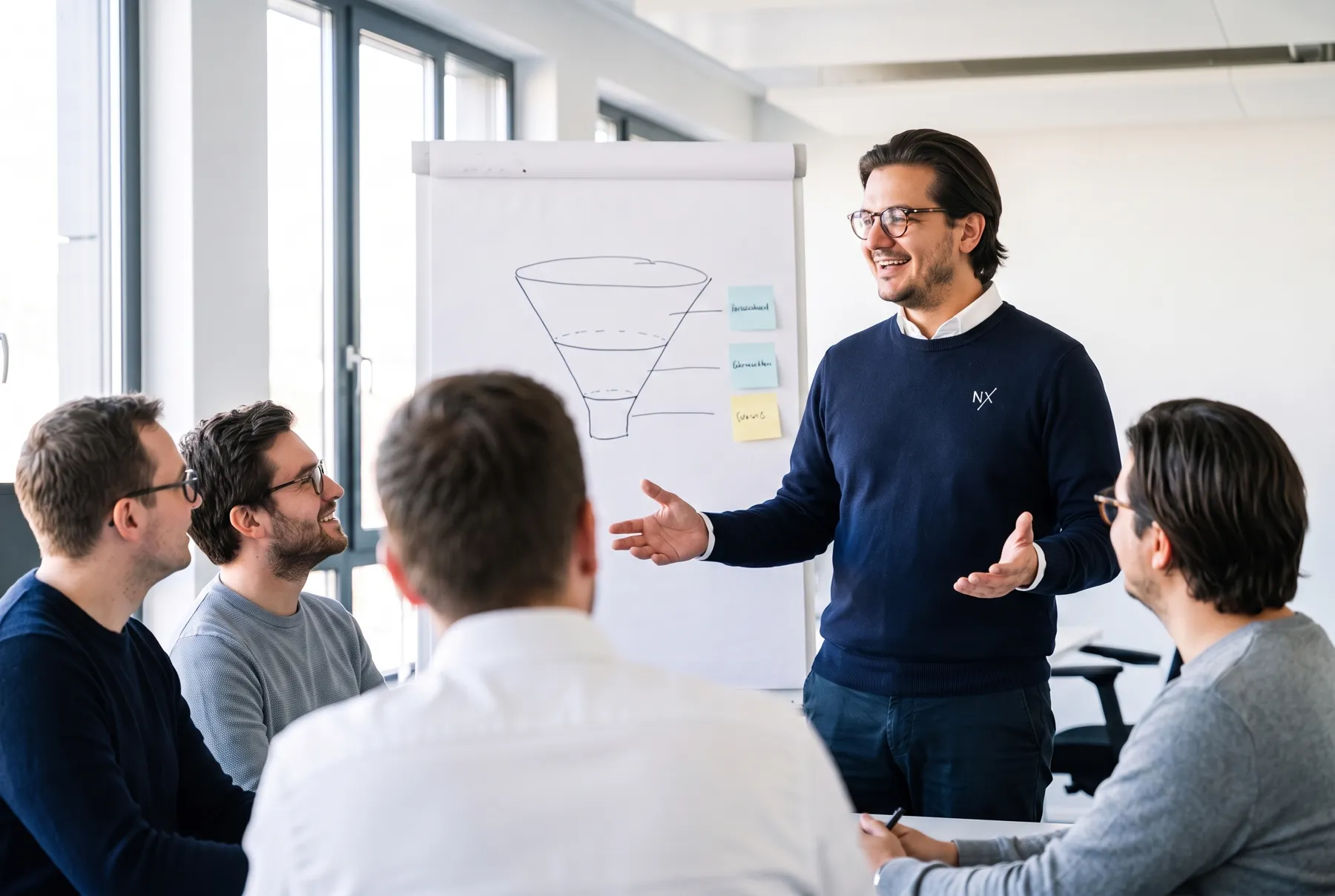 Strategie-Meeting vor einem Bildschirm