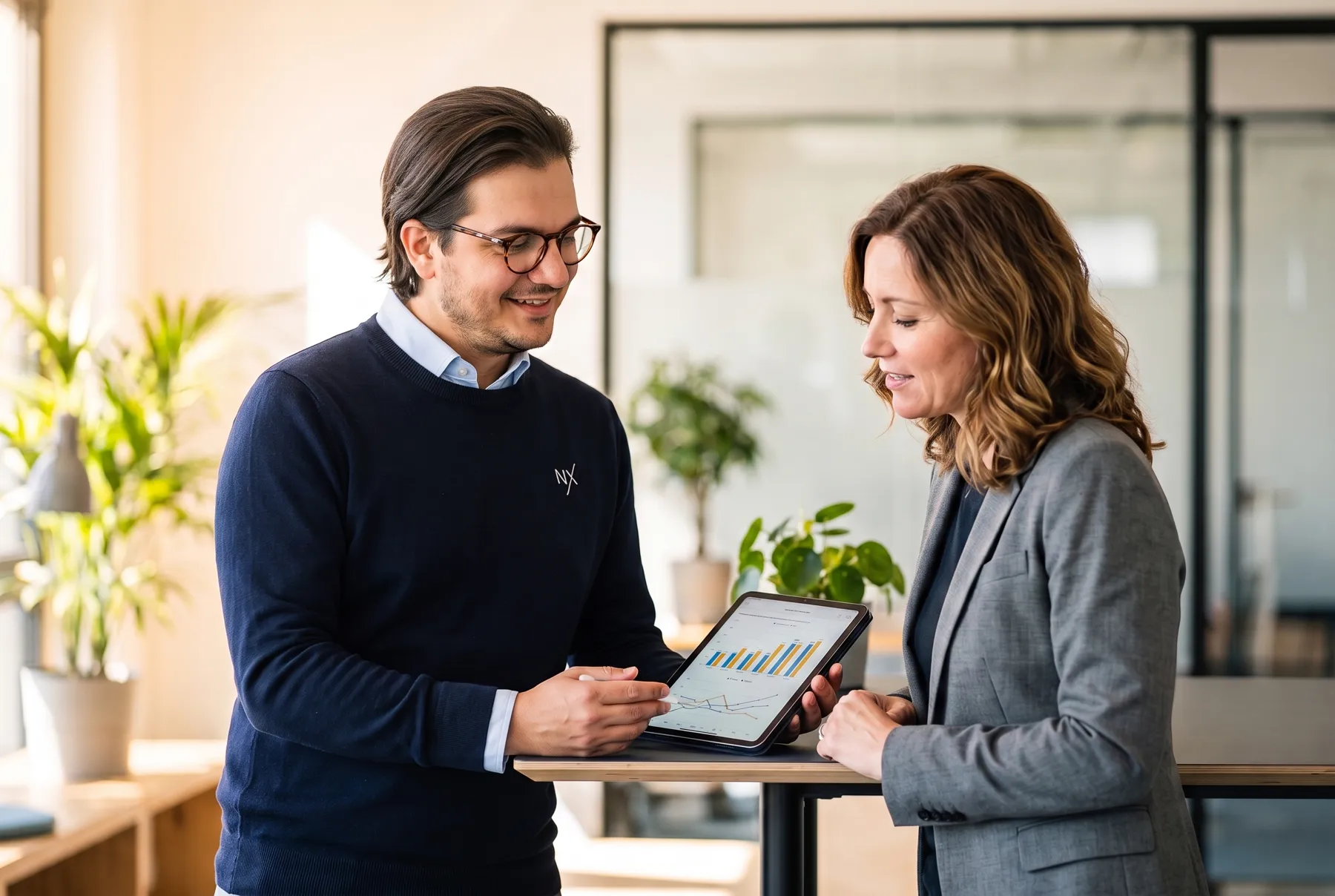 SEO-Berater mit Kundin am Tablet