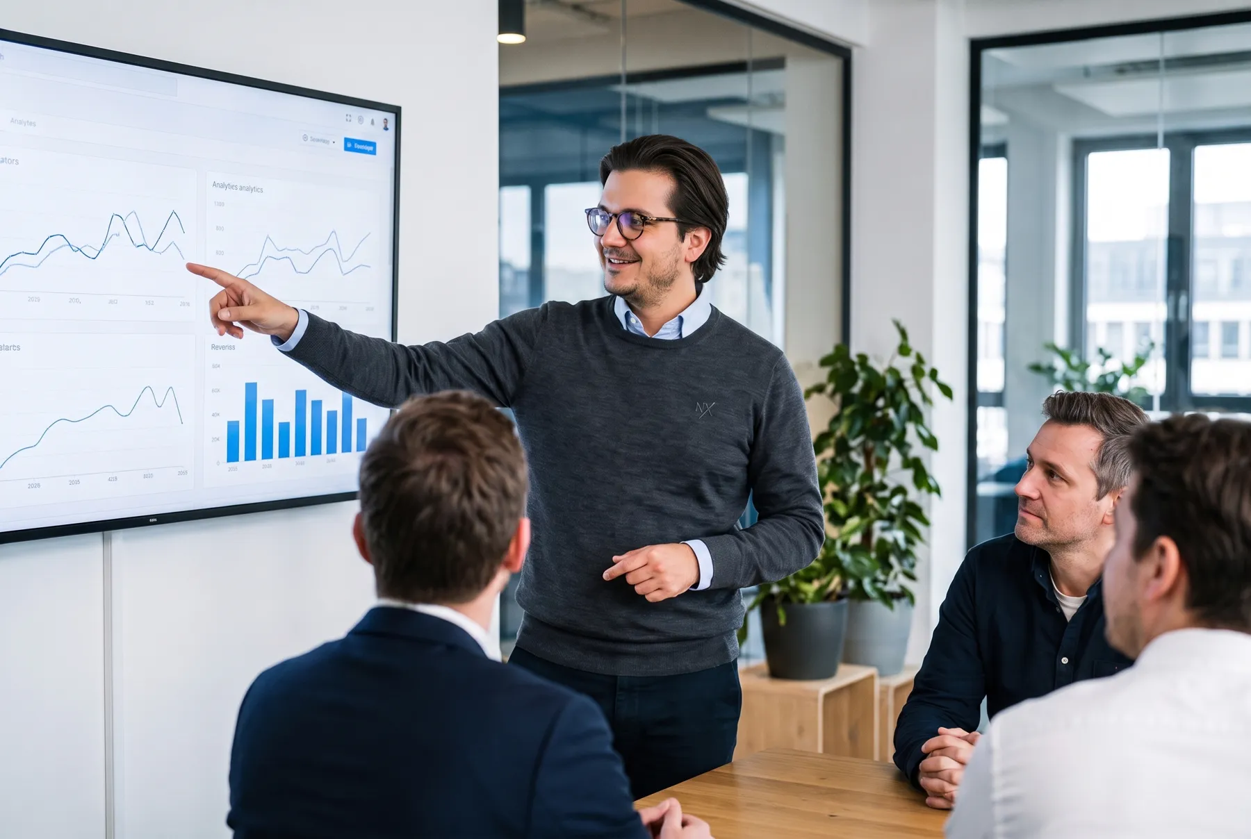 Team arbeitet mit dem Alexandrya.AI Dashboard