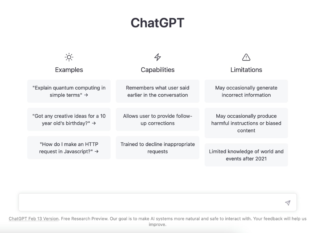 Screenshot der Chatfläche des Tools ChatGPT.